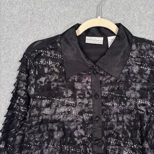 Vintage 90s Textured Sequin Blouse PM Layered Ruffles Satin‎ Maximalist Feminine